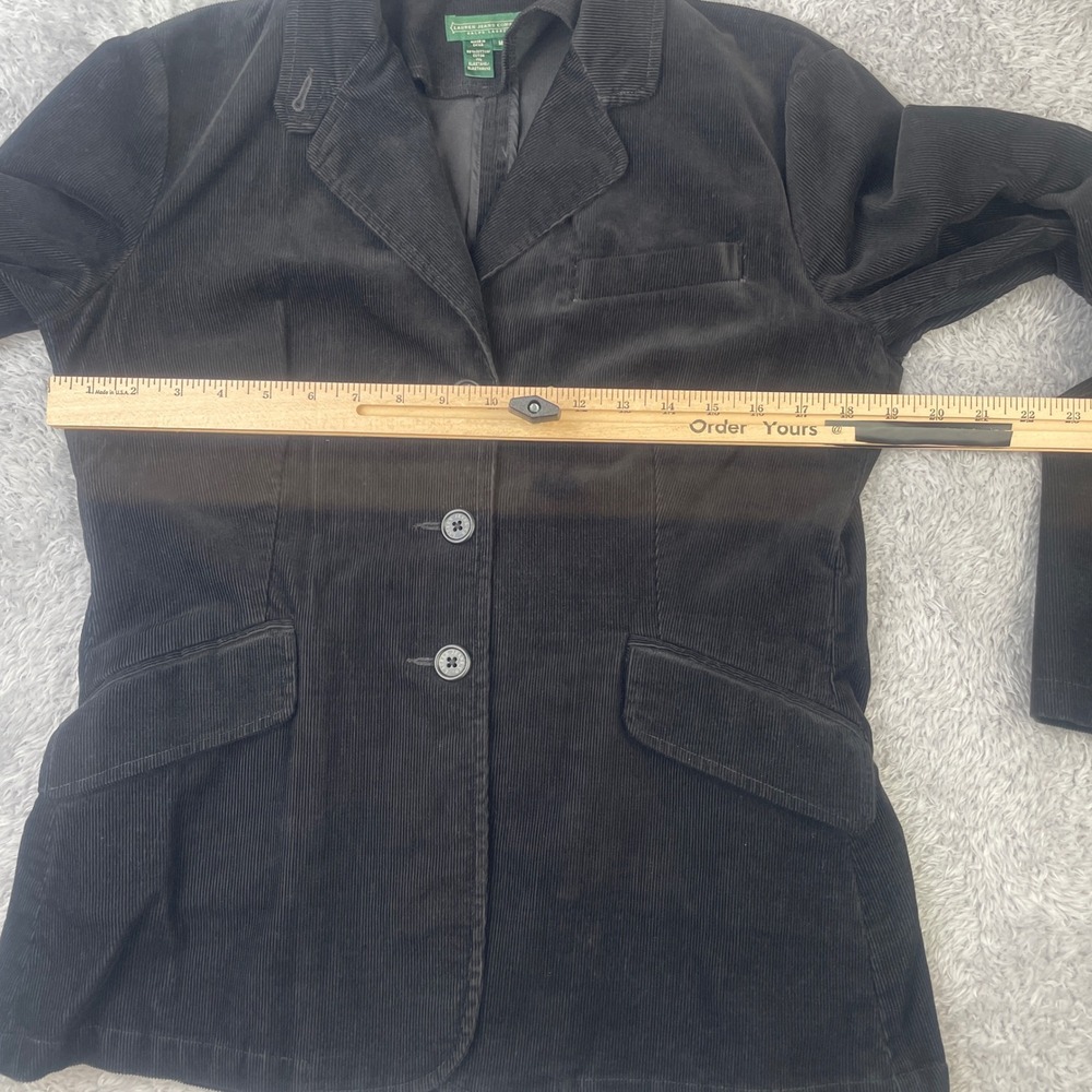 Lauren Ralph Lauren Blazer Women 10 Black Corduroy 3-Button Tailored Jacket - Picture 9 of 9